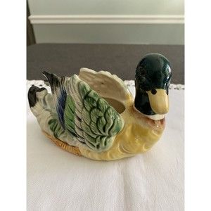 Vintage Japan 1945-52 Era Ceramic Porcelain Mallard Duck Planter